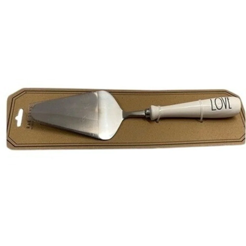 Rae Dunn Cake Server Wedding Collection LOVE White Ceramic Stainless Steel 11